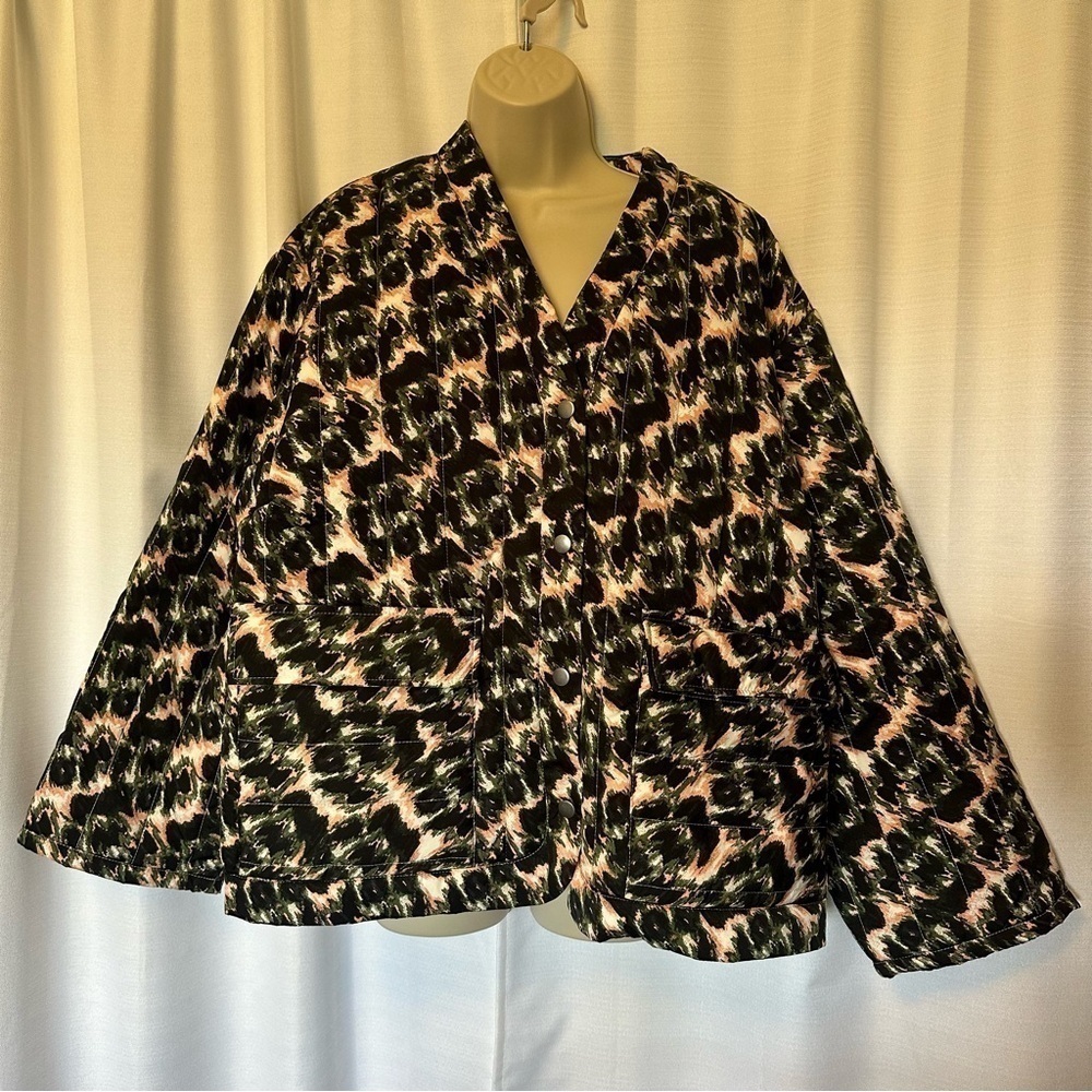 New NWT Rachel Comey Olive Green Leopard Print Cropped Quilted Jacket Size 2X - Picture 2 of 12